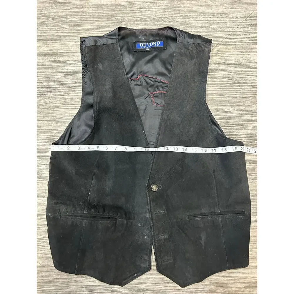 Vintage Beyond Leather Black Suede USMC Vest Men's Size Large (Missing Buttons)